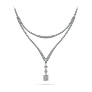 Extravagant Diamond Pendant 2 Row 4 Prong Necklace