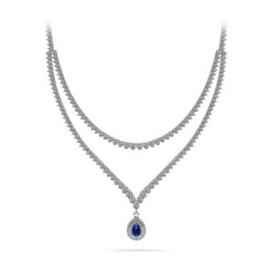 Teardrop Gemstone Pendant 2 Row 3 Prong Necklace