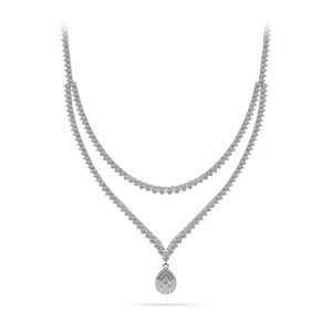 3 Prong Double Strand V Drop Diamond Necklace In 18K 14K White Gold Yellow Gold Or Platinum