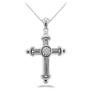 Anchor Cross Pendant Available In White Yellow Rose Gold Or Platinum