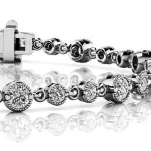 Milgrain Chain Link Diamond Bracelet In 14K 18K Yellow Gold White Gold Or Platinum