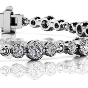 Vintage Milgrain Three Diamond Chain Link Bracelet In Gold Or Platinum