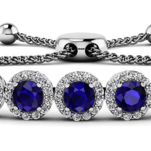 Bolo Round Halo Diamond and Gemstone Bracelet