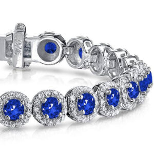 Round Halo Gemstone Bracelet Available In 14K 18K Yellow White Or Platinum