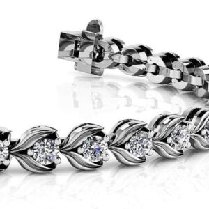 Diamond Flower Link Tennis Bracelet In 14K 18K White Yellow Rose Gold Or Platinum