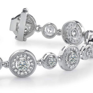 Double Diamond Circle Link Bracelet In 14K 18K White Yellow Or Rose Gold