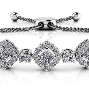 Square Link Adjustable Diamond Bracelet In 14K 18K White Yellow Or Rose Gold