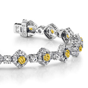 Square Link Gemstone Centered Diamond Bracelet In 14K 18K Or Platinum