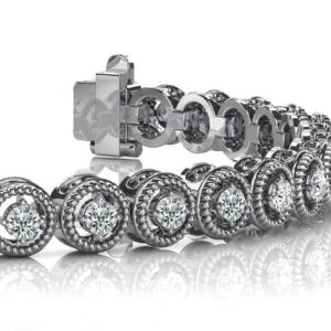 Circle Filigree Diamond Link Bracelet In 14K 18K White Yellow Or Rose Gold