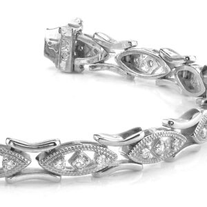 Vintage Marquis Link Diamond Bracelet In Yellow Gold White Gold And Platinum