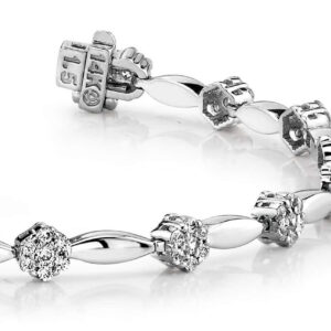 Diamond Cluster Link Bracelet In 14K 18K White Yellow Rose Gold Or Platinum