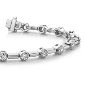 Round Milgrain Diamond Column Link Bracelet Available In Platinum Or Gold