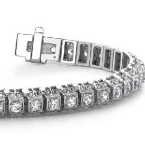 Milgrain Square Link Diamond Bracelet In Gold Or Platinum