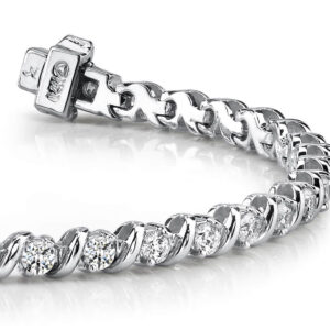 Wavy Hood Link Diamond Tennis Bracelet Available In White Yellow And Rose