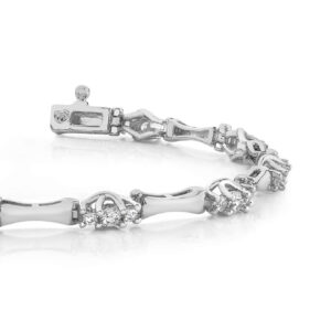 Triple Diamond Column Link Bracelet In 14K 18K White Yellow Rose Gold Or Platinum