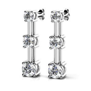 Graduated Triple Diamond Earrings In 14K 18K White Yellow Rose Gold Or Platinum