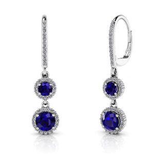 Stylish Graduated Dual Gemstone Halo Drop Earrings