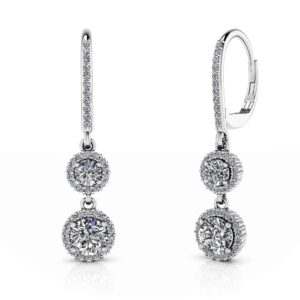 Stylish Graduated Diamond Halo Drop Earrings In 14K 18K White Yellow Or Rose Gold
