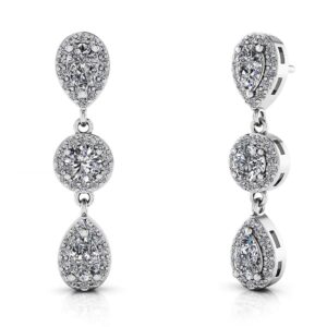 Dazzling Pear And Round Diamond Drop Earrings In 14K 18K Or Platinum