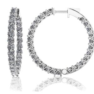 Medium Hoop Diamond Earrings In 14K 18K White Yellow Gold Platinum