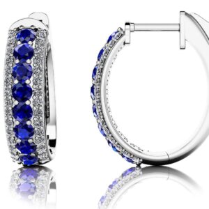 Triple Oval Gemstone And Diamond Hoop Earrings