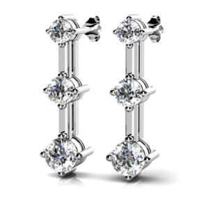 Diamond Prong Set Triple Earrings In Yellow Gold White Gold And Platinum