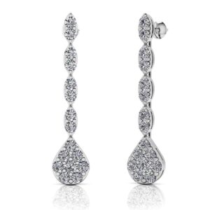 Sparkling Pear Drop Cluster Earrings In Yellow Gold White Gold Or Platinum