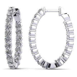 Oval Shaped Classic Diamond Hoop Earrings Small