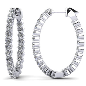 Oval Shaped Classic Diamond Hoop Earrings Medium