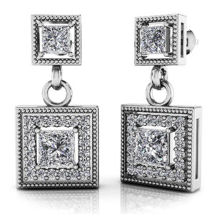Diamond Square Drop Earrings In 14K 18K Yellow White Or Rose Gold