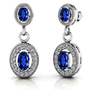 Gemstone And Diamond Oval Drop Earrings In 14K 18K White Yellow Or Rose Gold