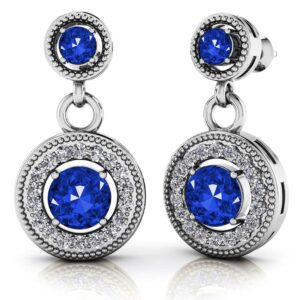 Gemstone And Diamond Round Drop Earrings In 18K 14K Rose Gold White Or Yellow Gold