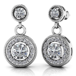 Round Colored Stone Drop Diamond Earrings