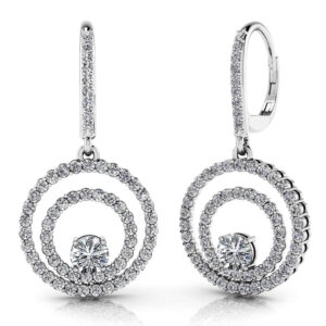 Double Circle Diamond Earrings In Yellow White Gold Or Platinum