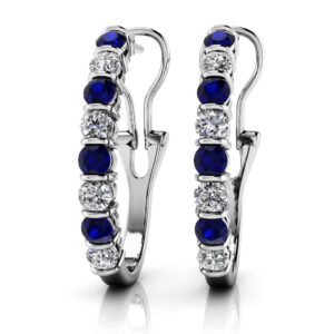 Gemstone And Diamond Oval Shape White Yellow And Rose Gold Hoop Earrings