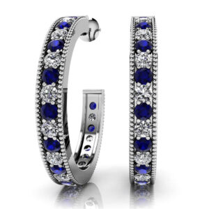 Diamond And Gemstone Lined Oval Hoops In 14K 18K White Yellow Gold Platinum