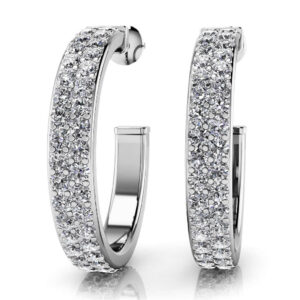 Classic Double Row Diamond Round Hoop Earrings In White Yellow Or Rose Gold
