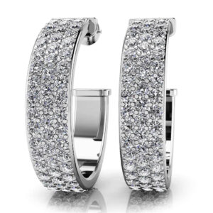 Classic Triple Row Diamond Round Hoop Earrings In White Yellow Gold Or Platinum