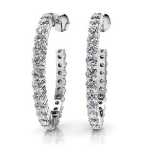 Elongated Diamond Row Hoop Earrings Available In White Yellow And Rose