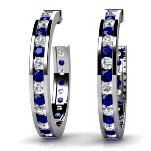 Elongated Gemstone And Diamond Round Hoop Earrings In Gold Or Platinum