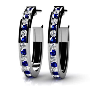 Floating Gemstone And Diamond Hoop Earrings Available In Gold Or Platinum