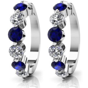 Essential Gemstone Diamond Hoop Earrings In White Yellow Gold Or Platinum