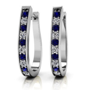Oval Shaped Gemstone Diamond Hoop Earrings Available In Platinum Or Gold