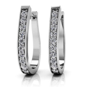 Flame Shaped Diamond Hoop Earrings In Yellow White Gold Or Platinum