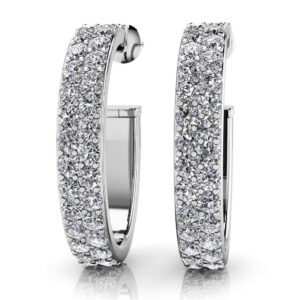 Double Row Diamond Oval Hoop Earrings In 14K 18K White Yellow Or Rose Gold