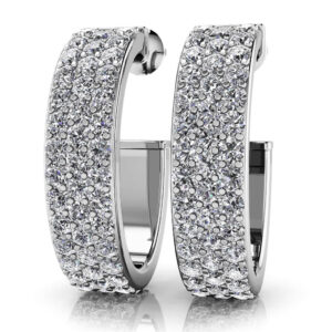 Triple Row Diamond Oval Hoop Earrings Available In Gold Or Platinum