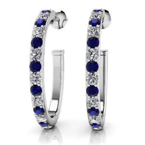 Gemstone Diamond Oval Hoop Earrings