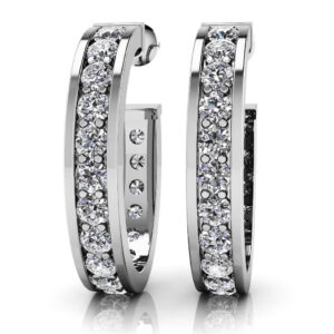 Shared Prong Set Diamond Oval Hoop Earrings In 14K 18K Yellow White Or Rose Gold