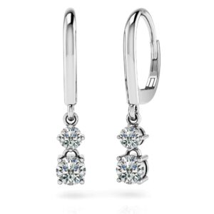 Double Drop Shiny Back Earrings In 14K 18K Or Platinum