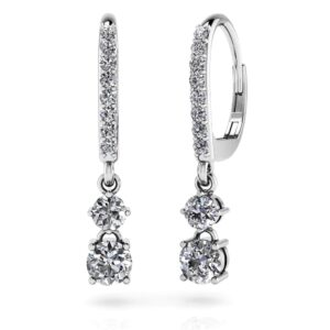Double Drop Diamond Hoop Earrings In 14K 18K White Yellow Gold Platinum